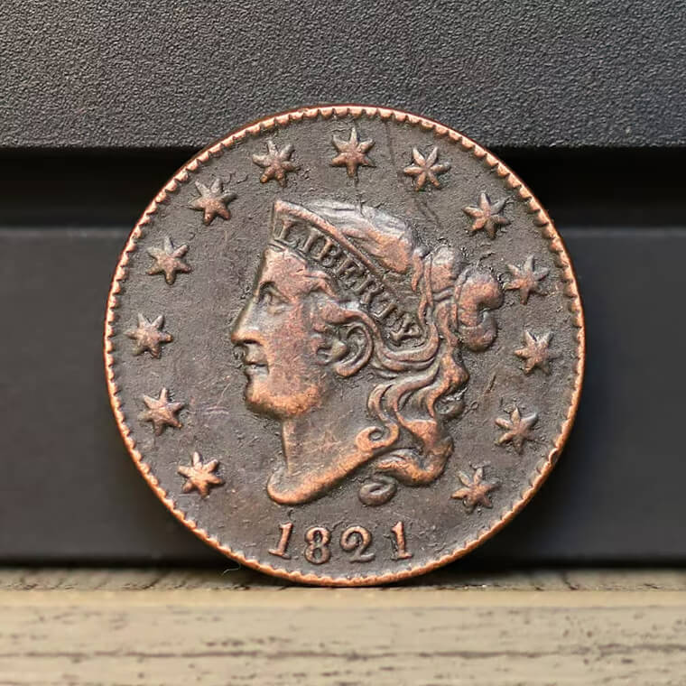 1821 Coronet Liberty Head Large Cent - $12,535 (Uncirculated Mint State)