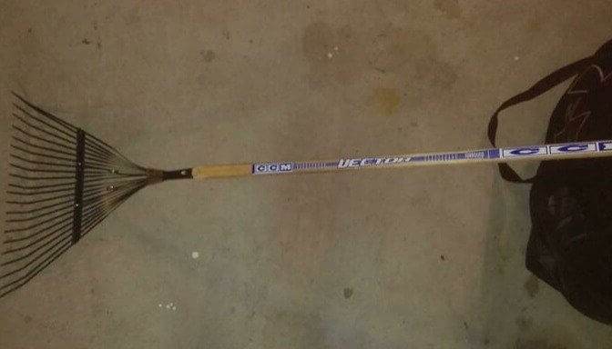 Rakes Are Feeble Things - Repair Them With Broken Hockey Sticks